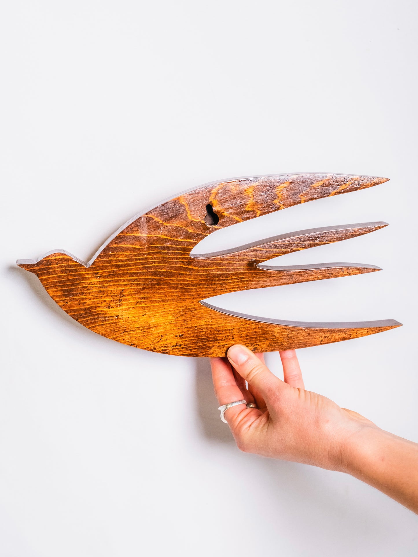 Vintage 1950s Handmade Scandinavian Wood "Birds in Flight" Wall Hang Set