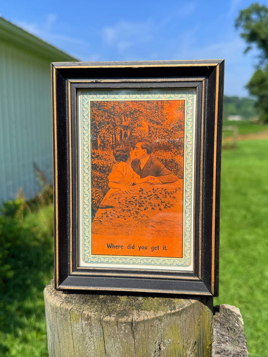 1900s Framed "Where did you get it." Postcard Art