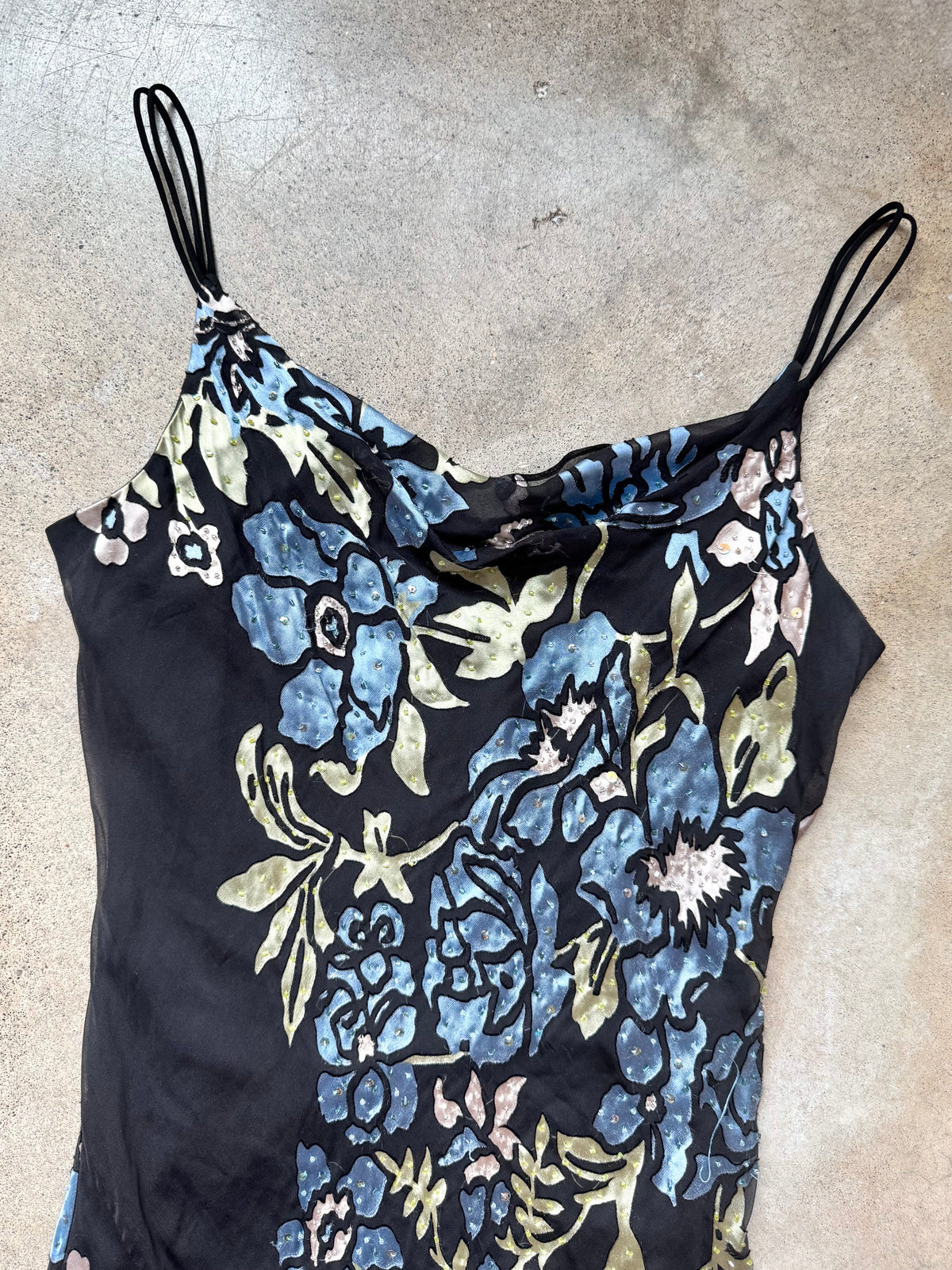 Vintage 1990s Alex Evenings Floral Beaded Silk-Blend Maxi Dress | Medium