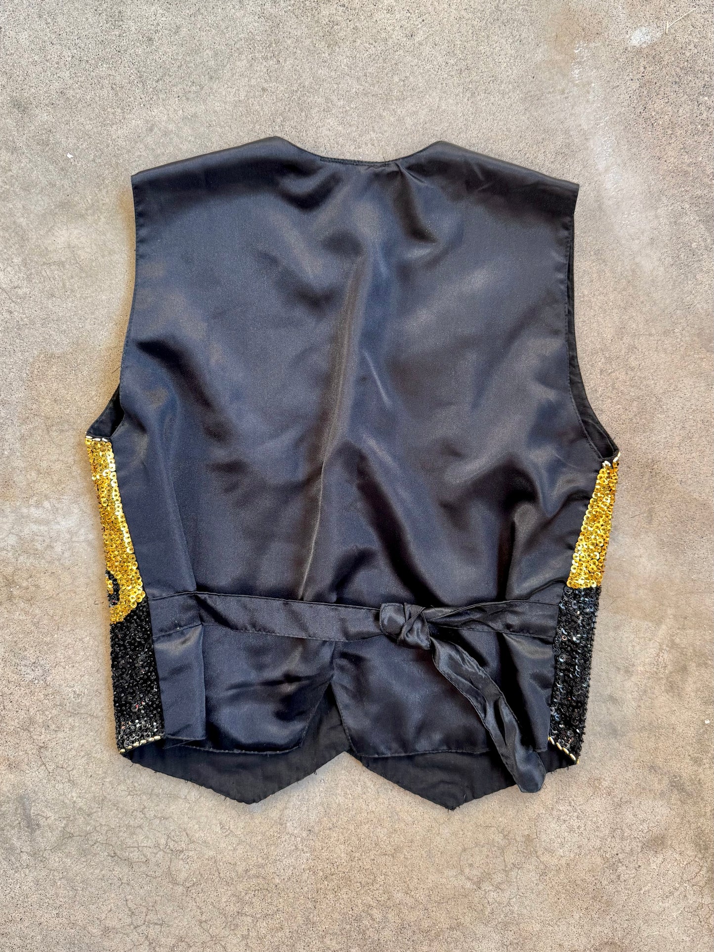 Vintage 1980s Creazioni Effeci Black & Gold Sequin Fish Vest | Small
