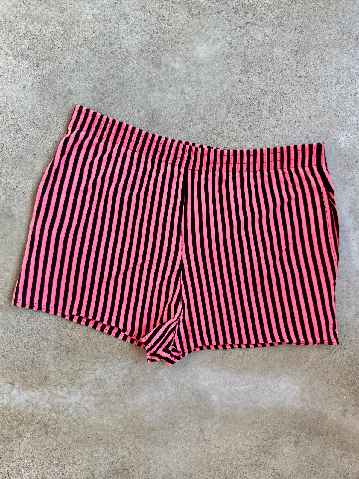 Vintage 1980s Pink & Black Striped 100% Cotton Shorts | Medium