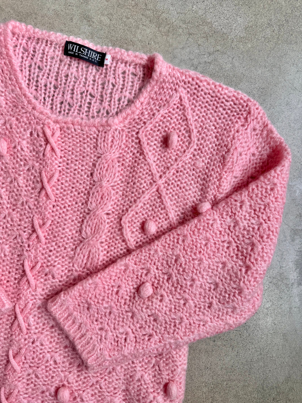 Vintage 1980s Wilshire Pink Bobble Knit Wool-Blend Sweater | Medium