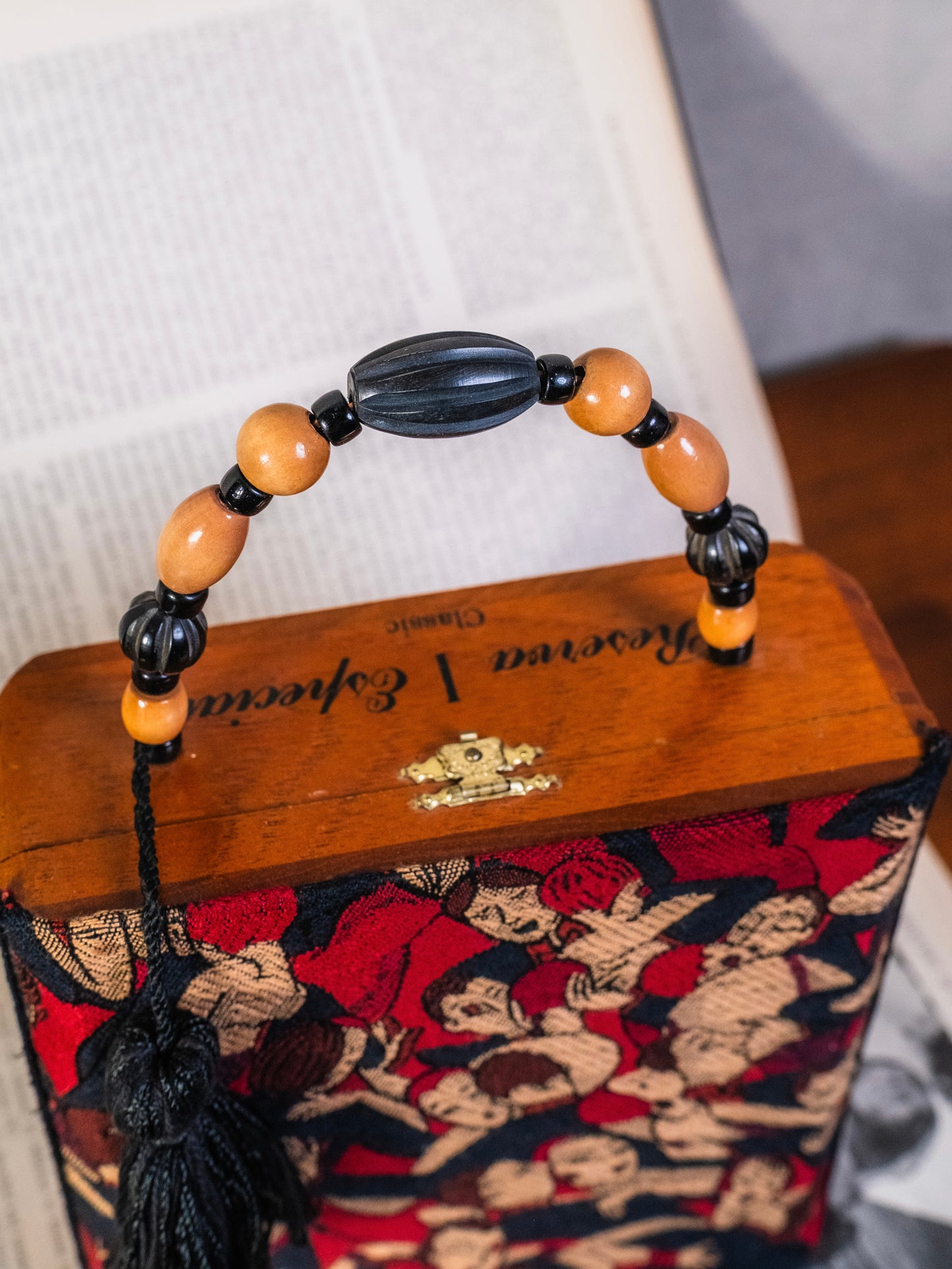 Vintage 1960s Handmade Cigar Box "Gatsby Party" Beaded Top Handle Purse