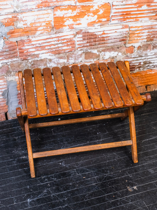 Vintage 1940s Take-Along Travel Chair Co. Slatted Wood Folding Bench Stool