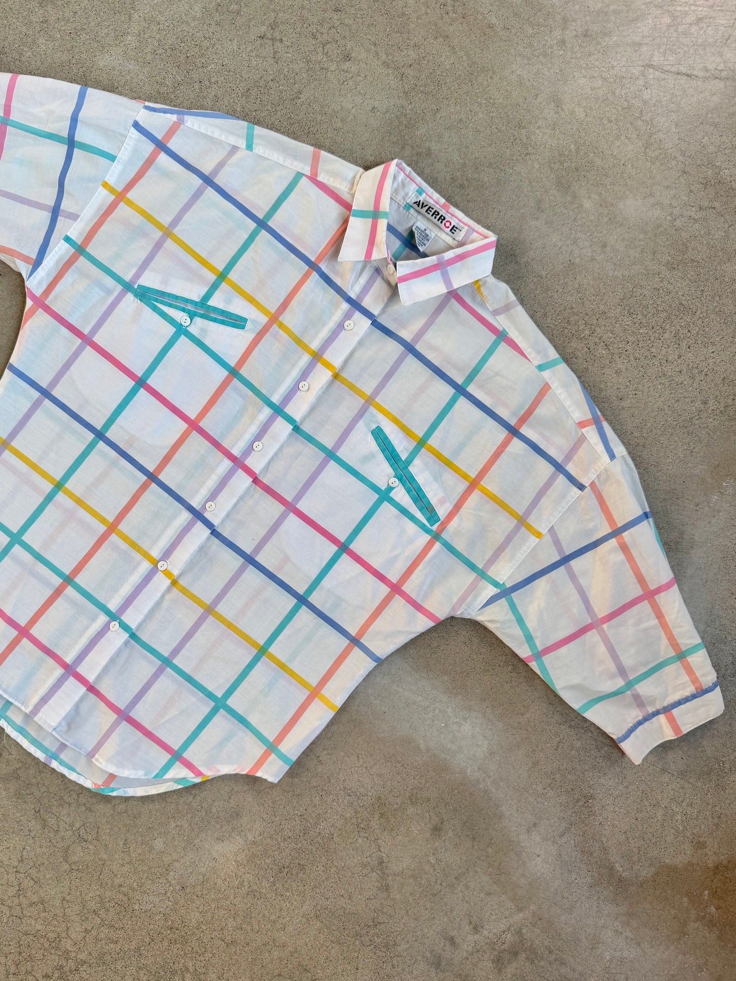 Vintage 1980s Averroe Pastel Plaid Button-Up Blouse | Small