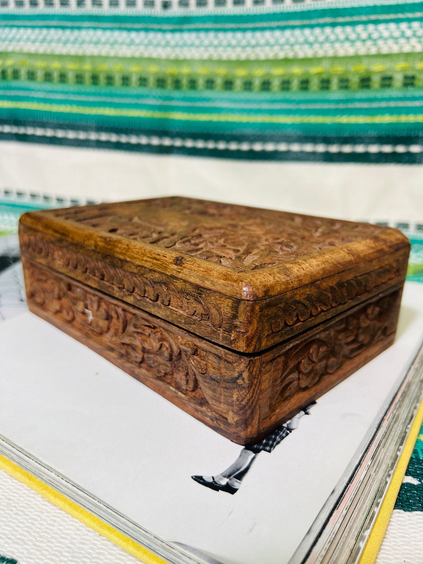 Vintage Deer Carved Wooden Box