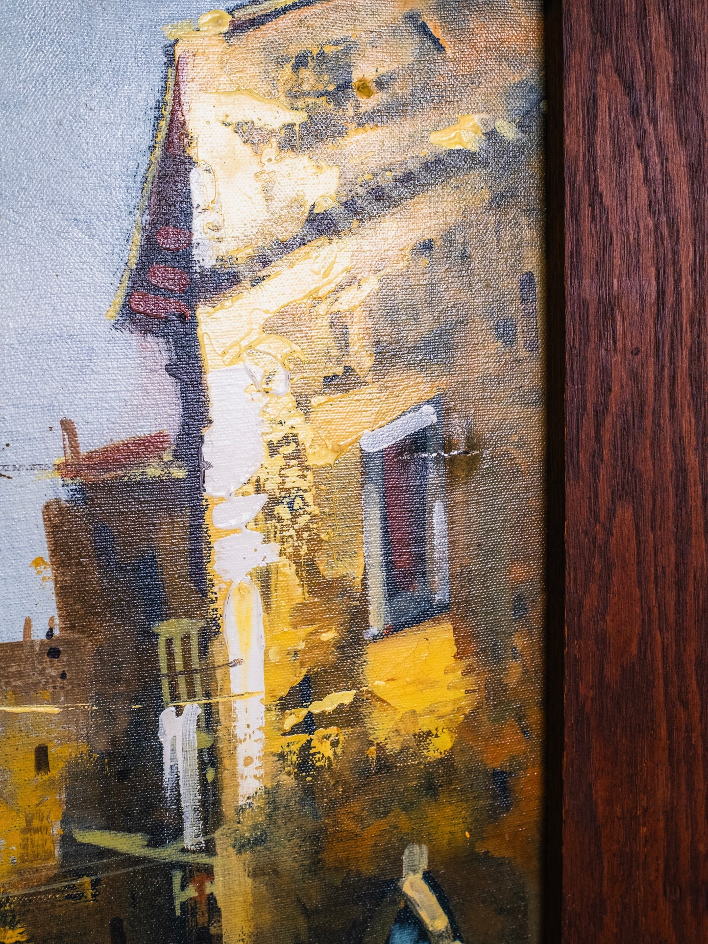 Framed Venice Landscape Oil on Canvas Painting