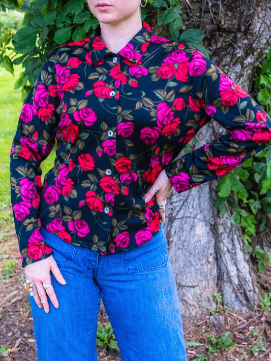 Vintage 1990s Giorgio Fiorlini Collection Floral Print Blouse | Medium