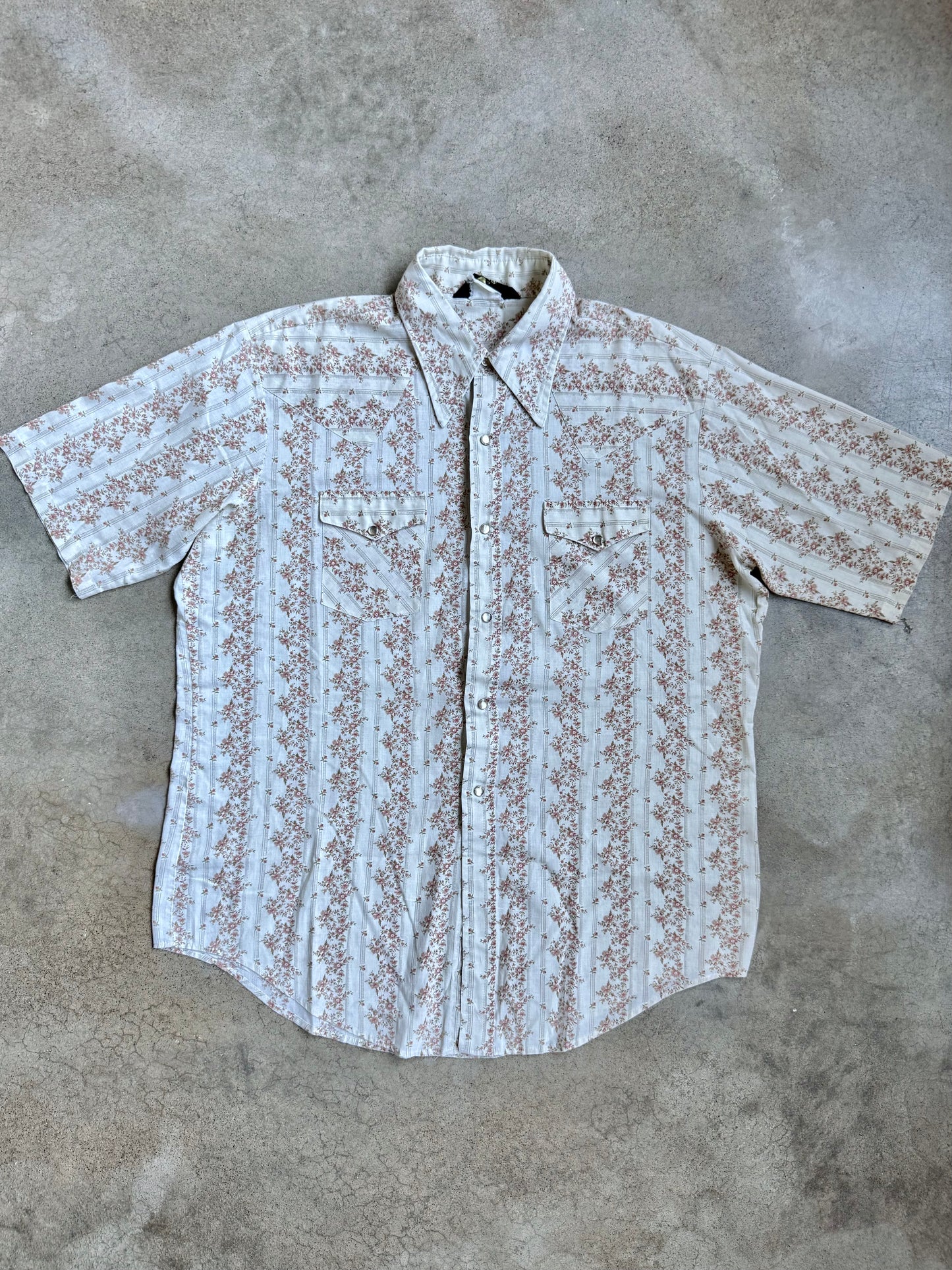 Vintage 1970s Sears Floral Print Pearl Snap Western Shirt | XL