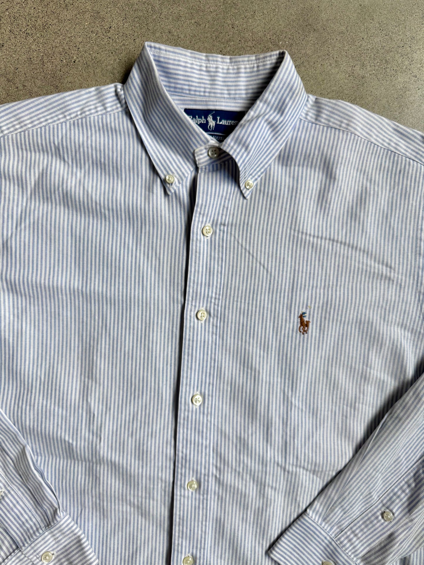 Vintage Ralph Lauren Yarmouth Blue & White Striped Oxford Shirt | Large