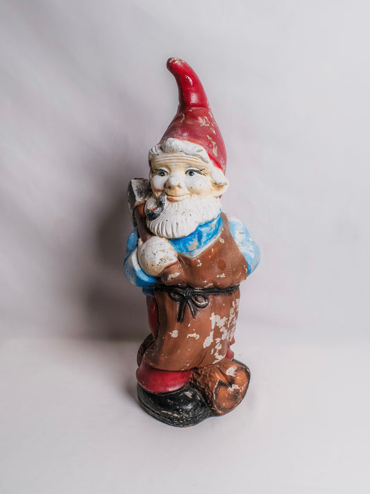 Vintage 1940s Hand-Painted Garden Gnome Statue w/ Axe