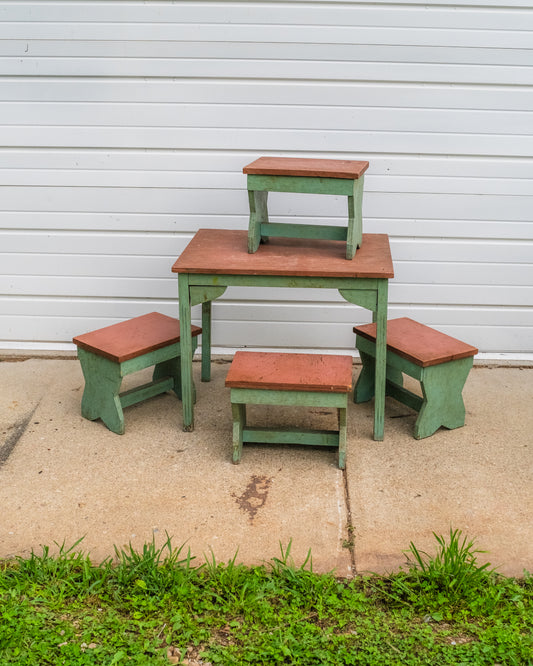Vintage 1930s/40s Painted Wood Children’s Table & Stools Set