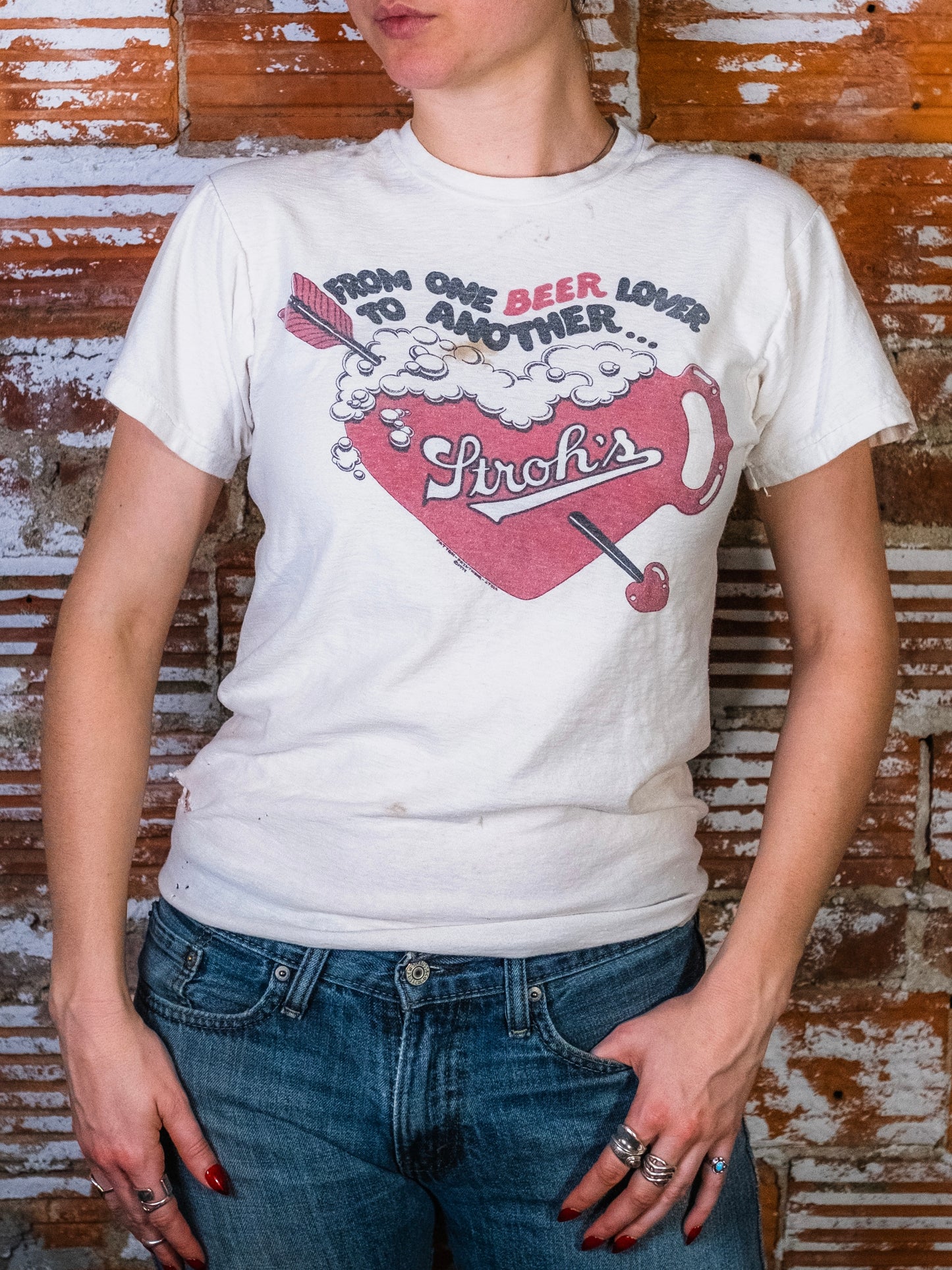 Vintage 1970s Stroh’s “One Beer Lover to Another” Distressed Graphic Tee | Small