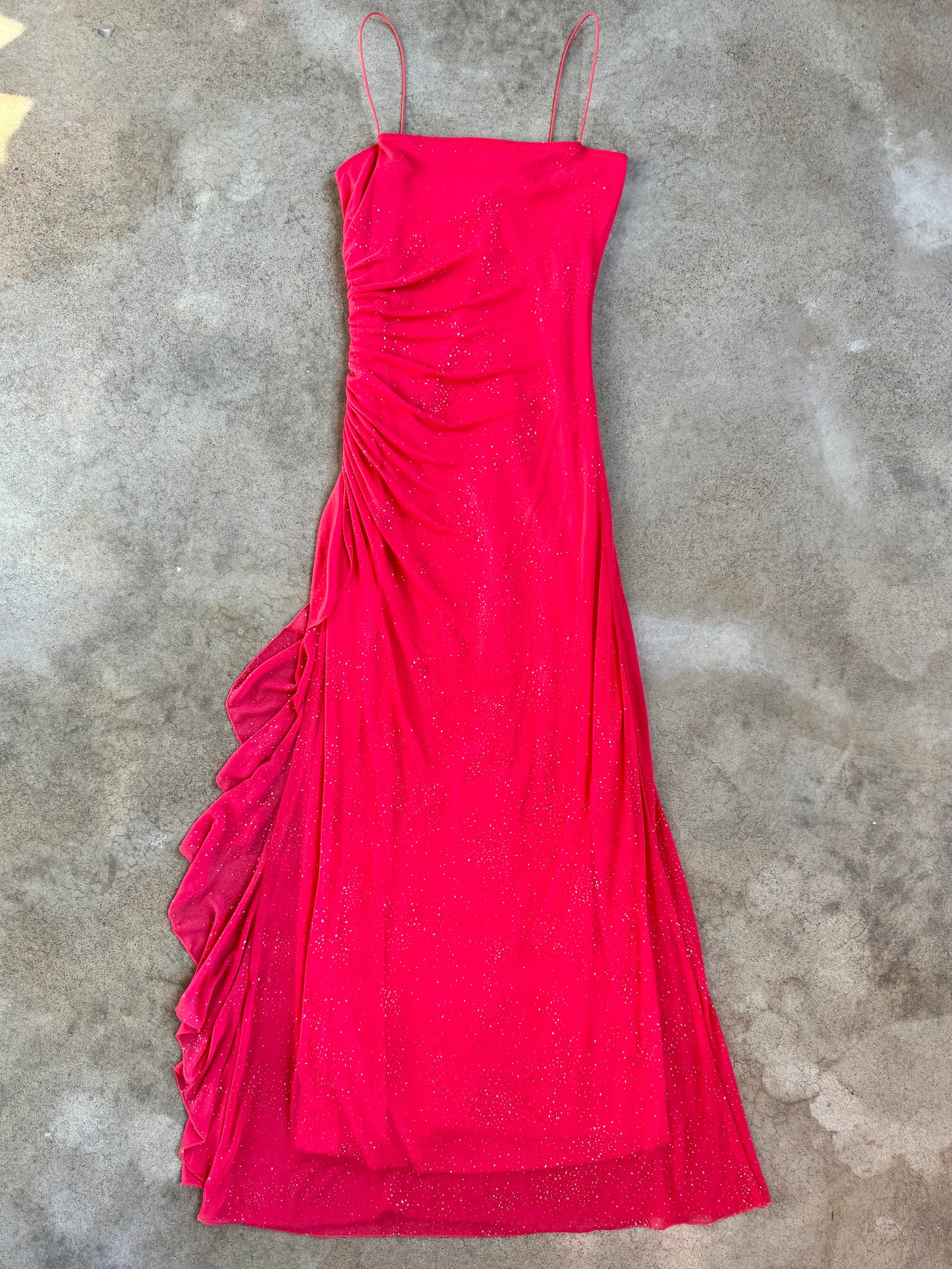 Vintage 1990s City Triangles Pink Sparkle Ruched Full-Length Formal Dress | Small