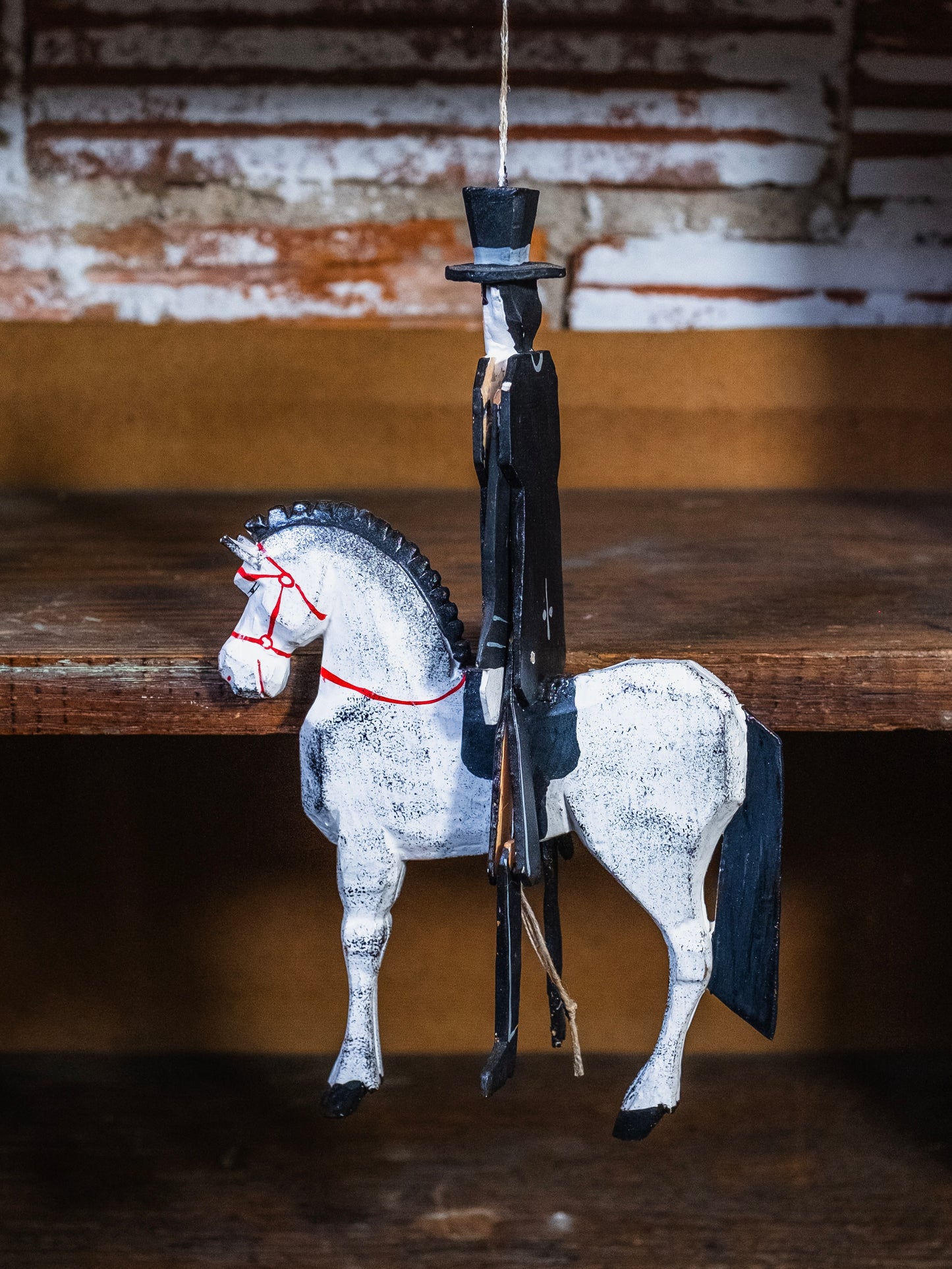 Hampelmann Style Folk Art Handmade Jumping Jack Toy | Top Hat Horseman