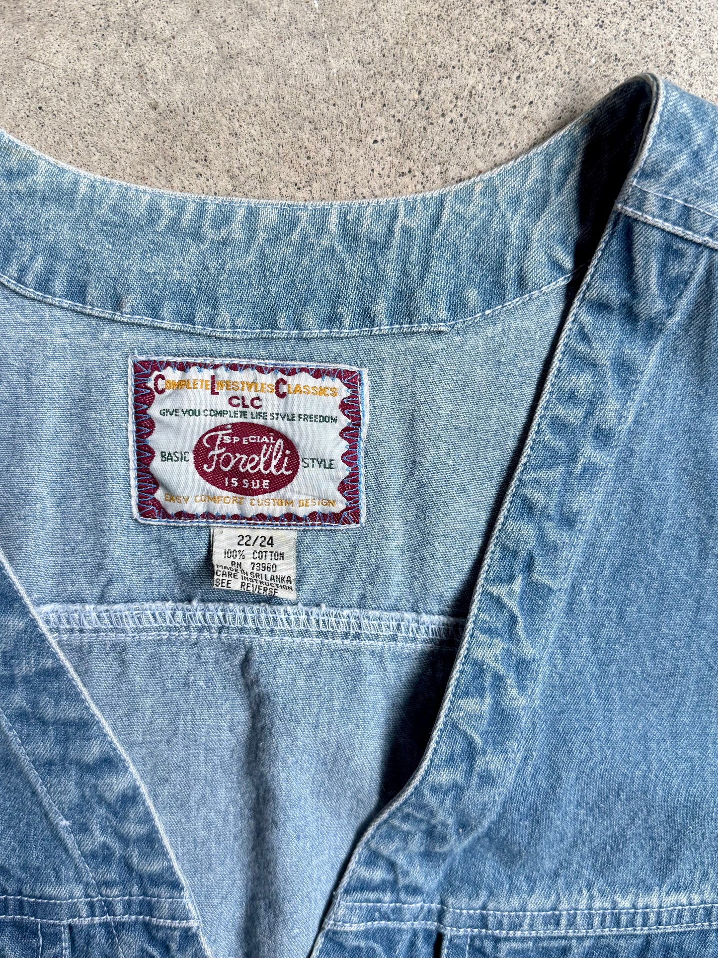 Vintage 1990s Forelli Light Wash Denim Vest | XL