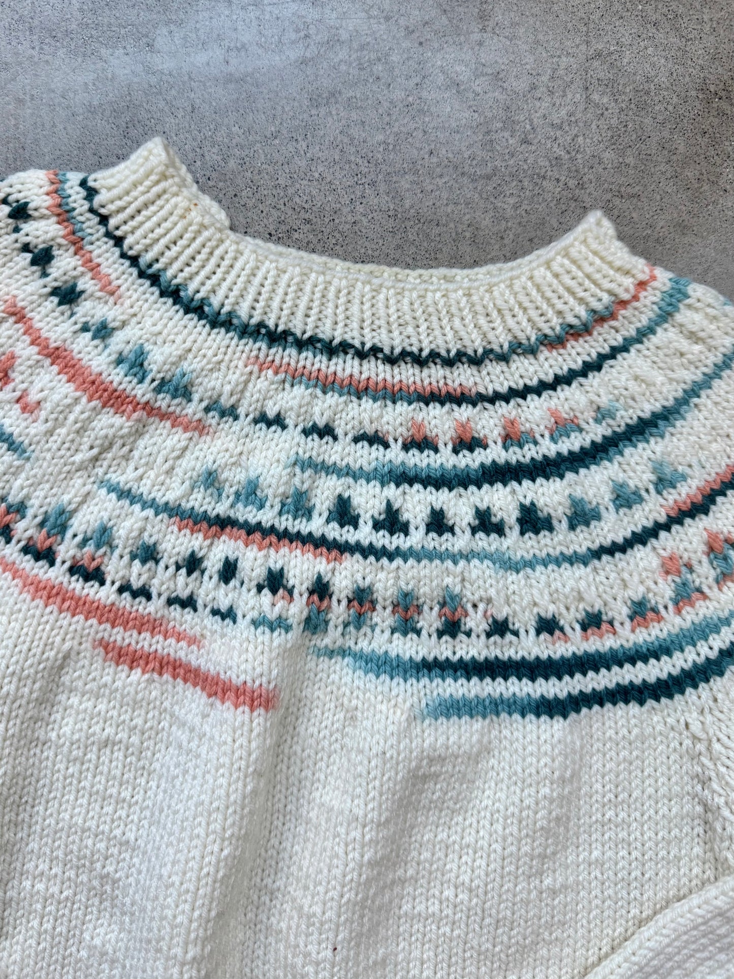 Vintage Cream Hand-Knit Nordic Yoke Sweater | Large