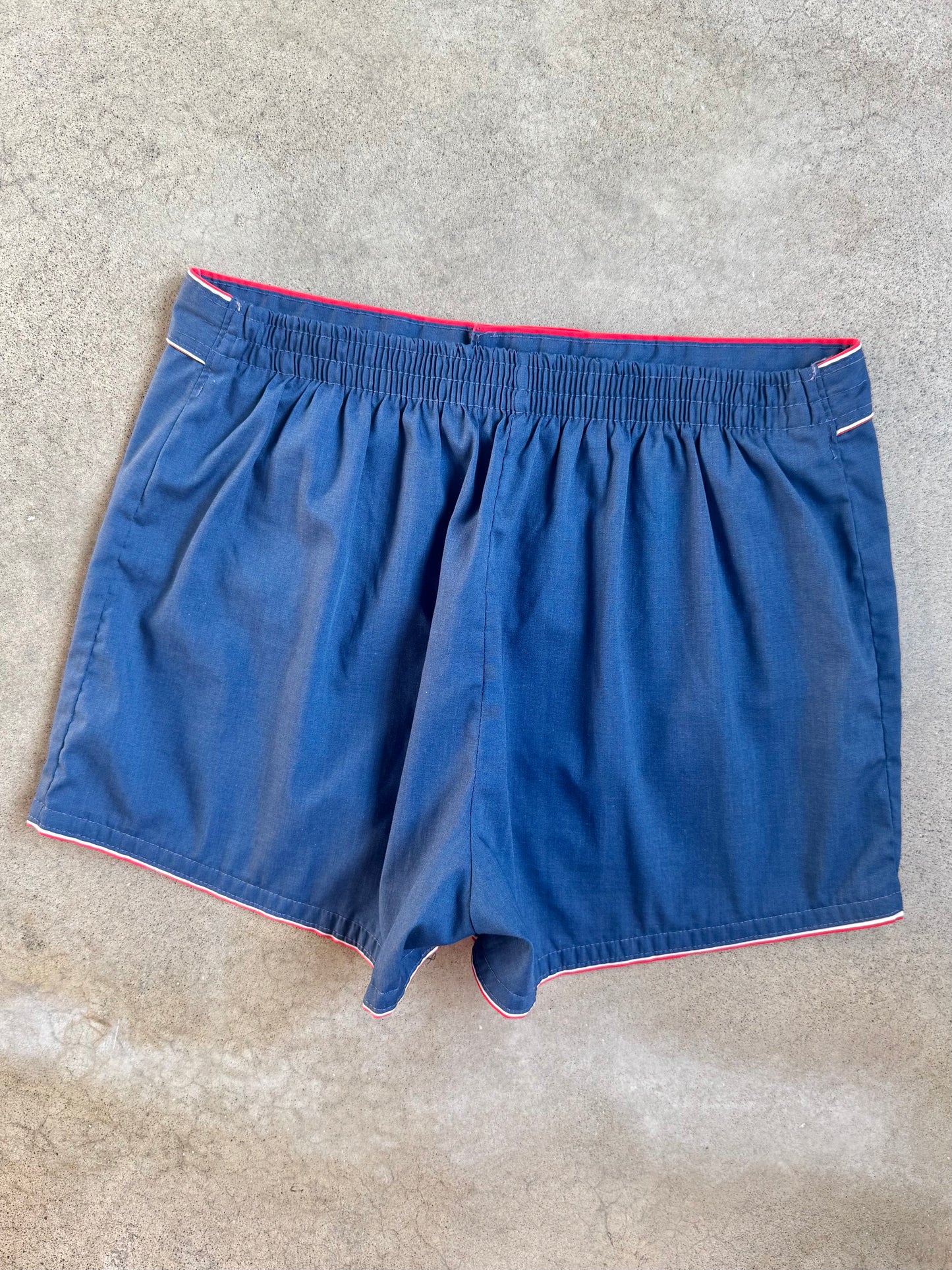 Vintage 1960s Navy Blue & Red Swim Shorts | Large
