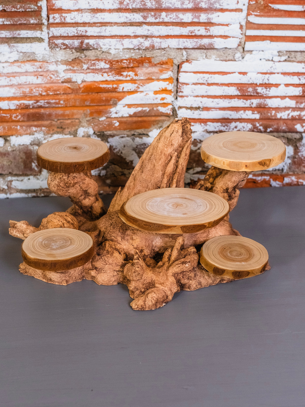 Vintage Root Base Wood Tiered Platform Display Stand