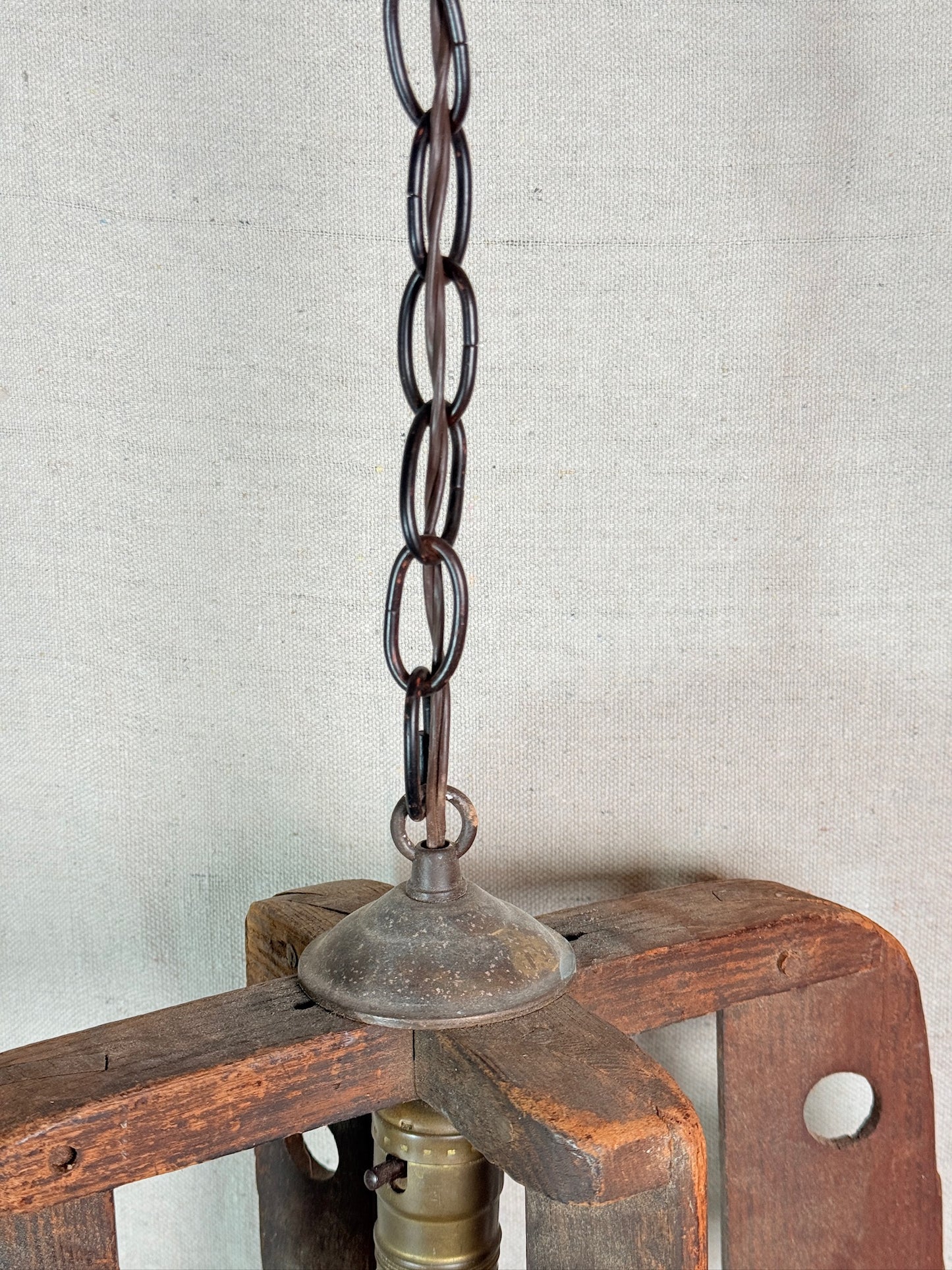 Handmade Antique Wood Churn Hanging Folk Light