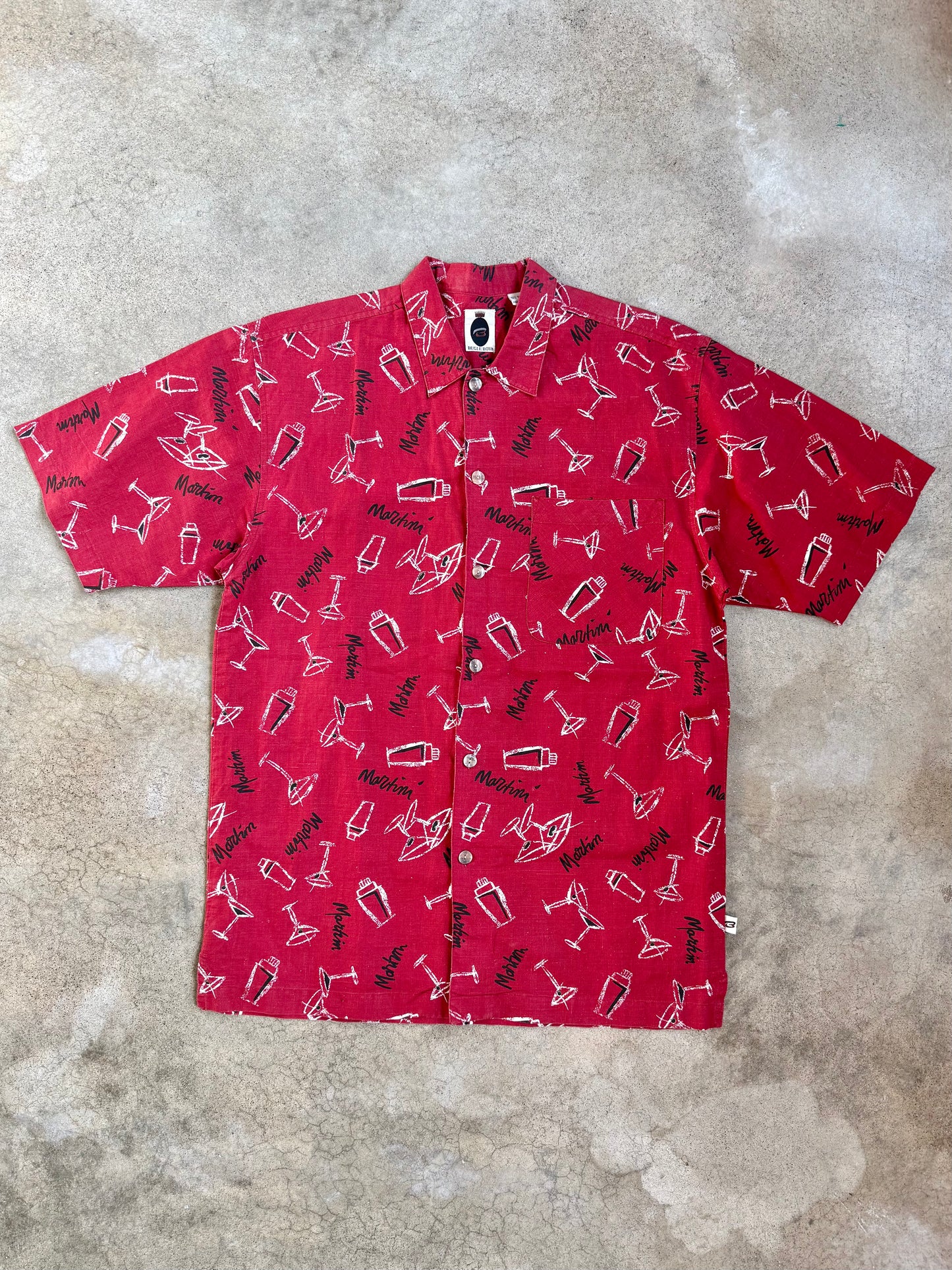 Vintage 1990s Bugle Boy Red Martini Pattern Short Sleeve Shirt | Medium