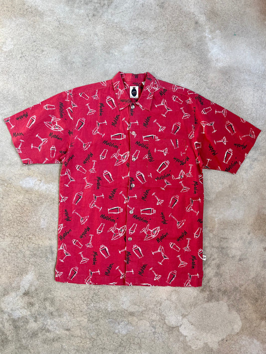 Vintage 1990s Bugle Boy Red Martini Pattern Short Sleeve Shirt | Medium