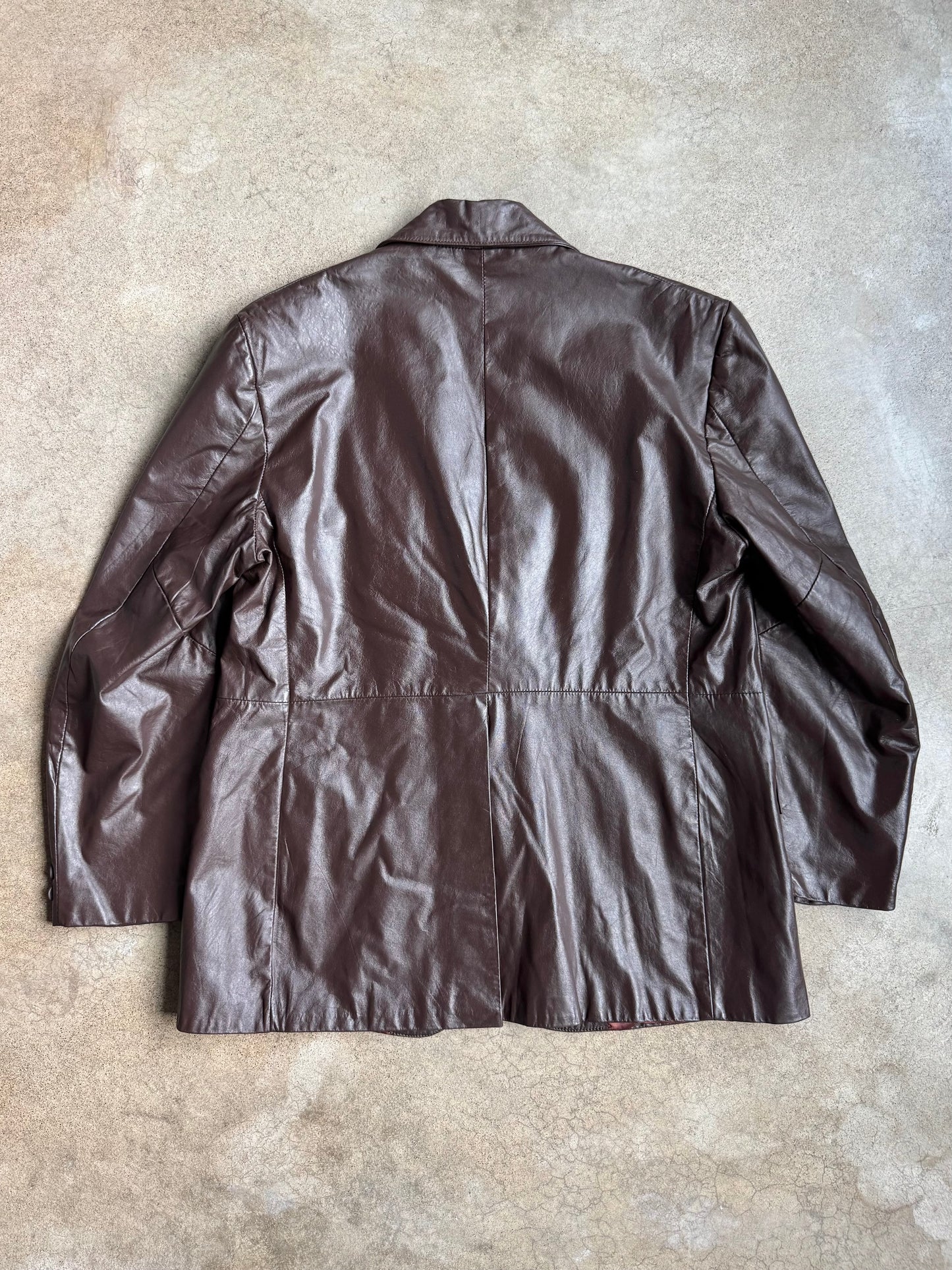 Vintage 1970s Clipper Mist Brown Leather Blazer Jacket | 44R