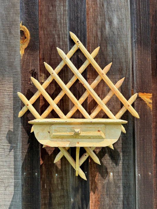 Vintage 1930s Tramp Art Lattice Wall Shelf w/ Drawer
