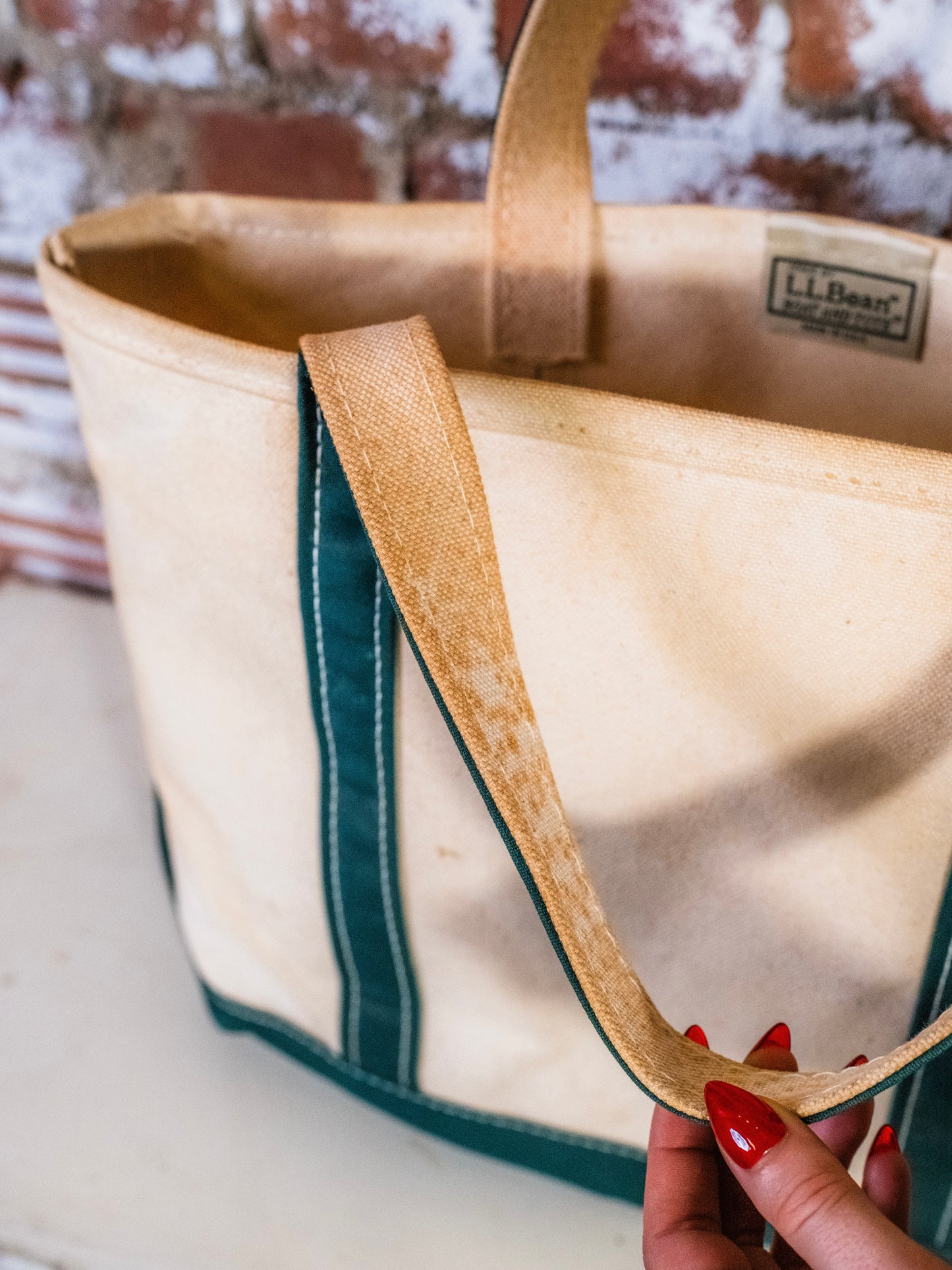Vintage 1990s L.L. Bean Green Trim Canvas Boat & Tote Bag
