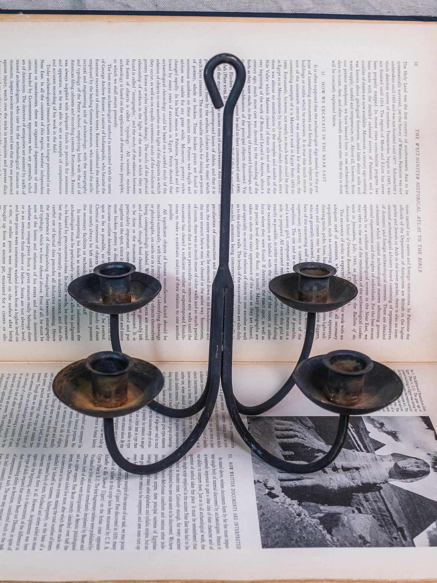 Vintage 1950s Wrought Iron Four-Prong Candlestick Holder