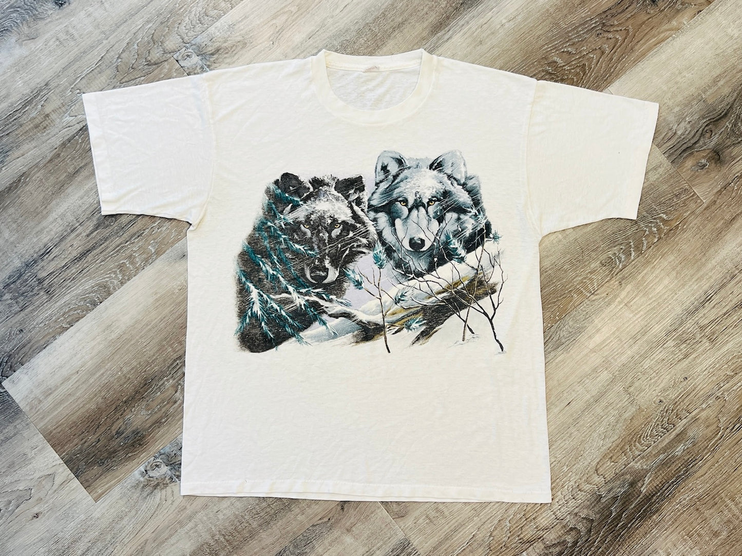 Vintage 1980s Wolf Twins Graphic Tee | Large