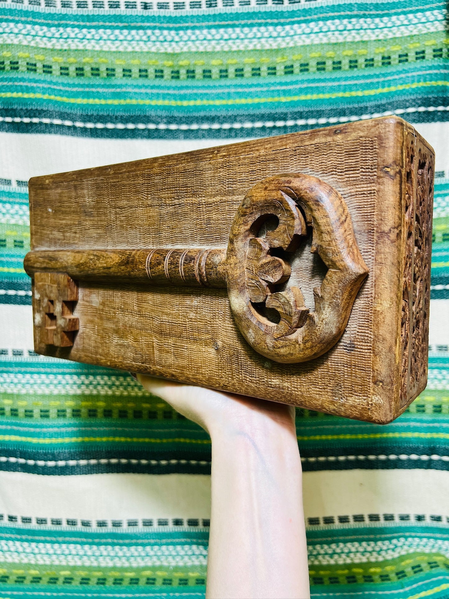 Vintage 1950s Carved Teak Wood Box