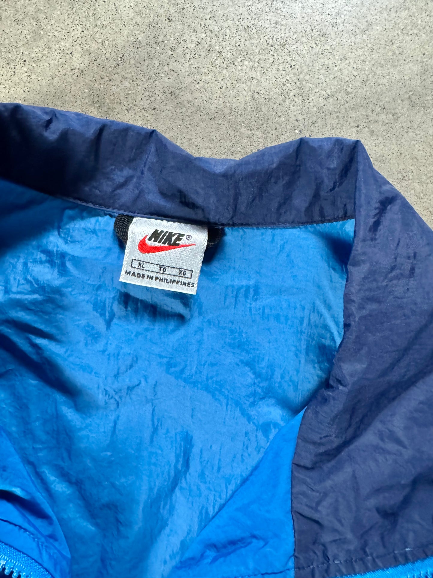 Vintage 1990s Nike Blue Color Block Zip-Up Windbreaker Jacket | XL