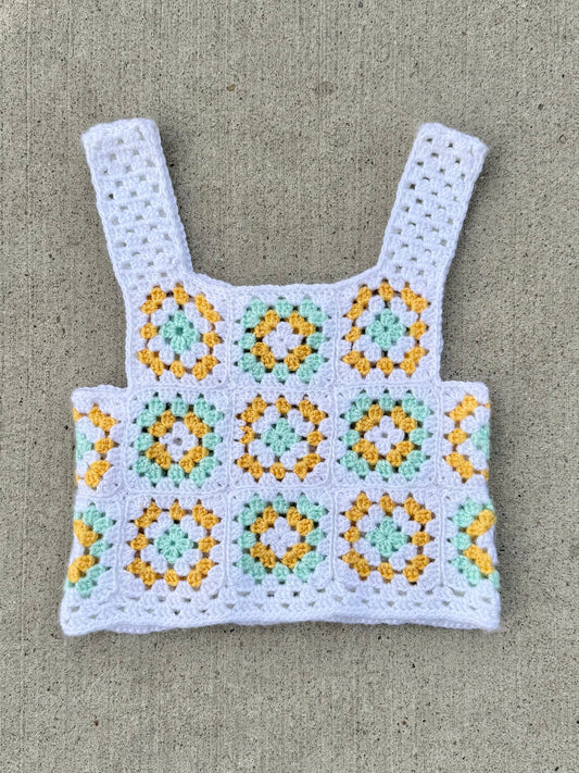 Handmade Crochet Granny Square Cropped Tank Top | XS