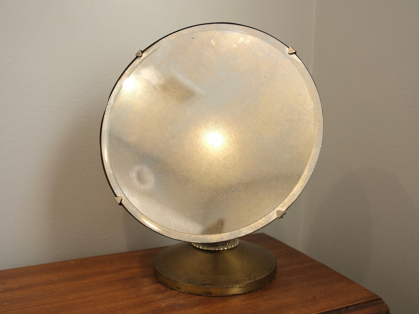 Vintage 1920s/30s Circular Brass Pedestal Mirror