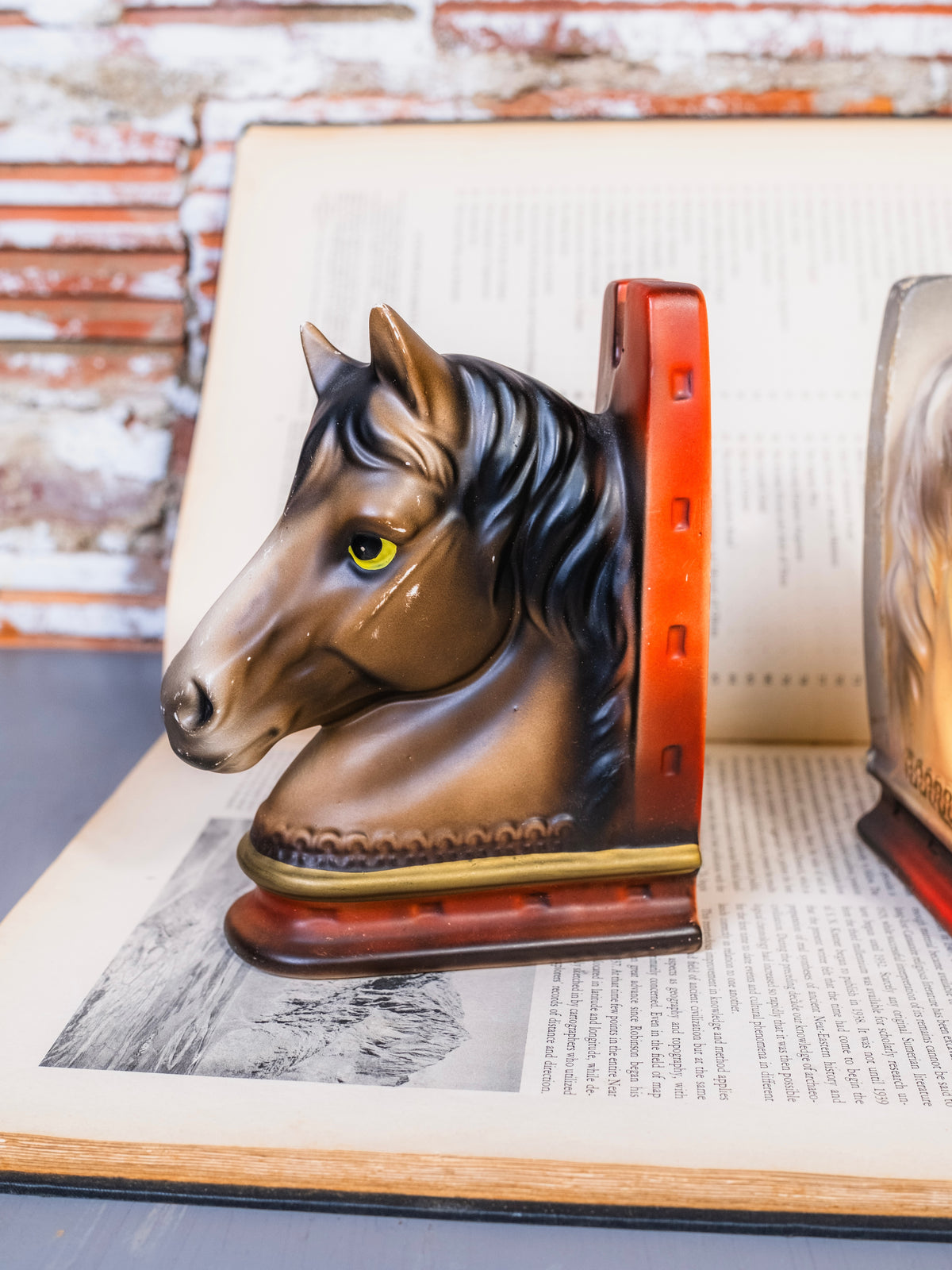 Vintage 1950s Hand-Painted Ceramic Horse Head Bookends | Set of 2
