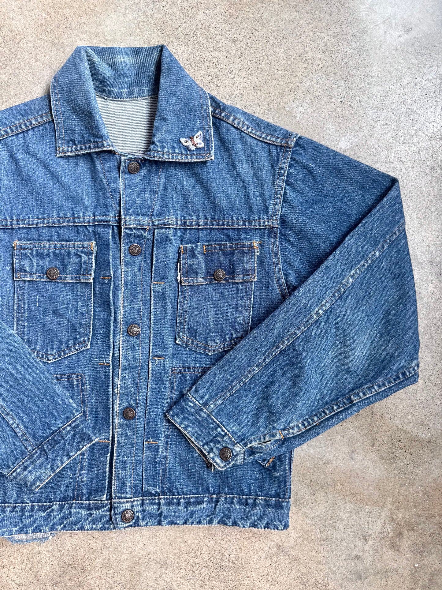 Vintage 1960s Type II Selvedge Denim Butterfly Patch Jacket | Small