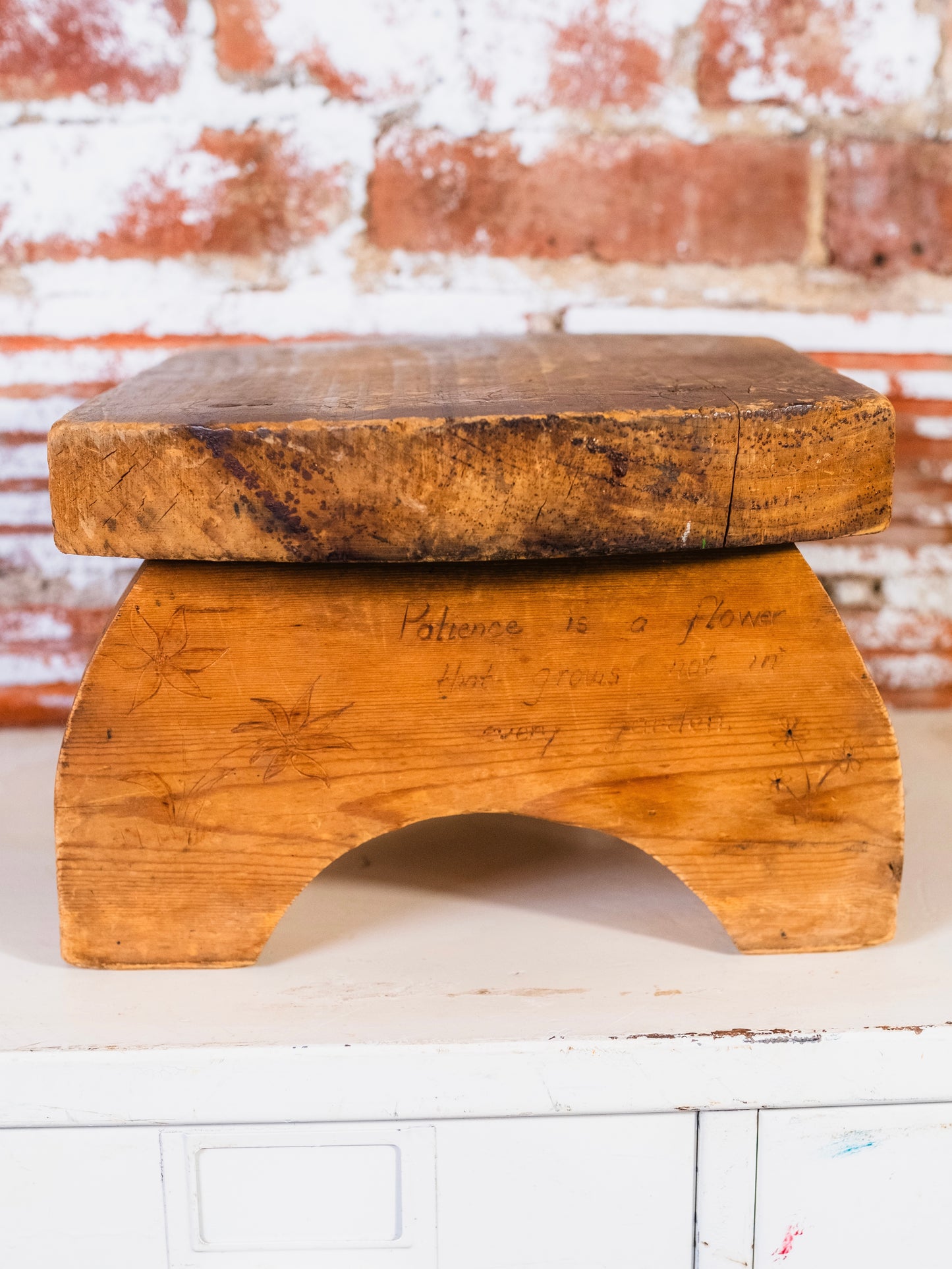 Vintage Handmade Etched Wood “Retirement” Footstool