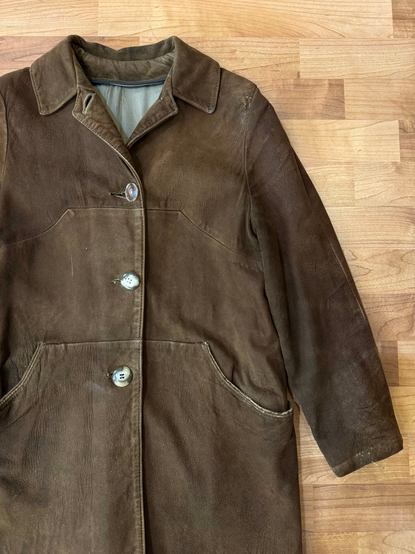 Vintage 1960s Brown Suede Farm Chore Coat | S/M