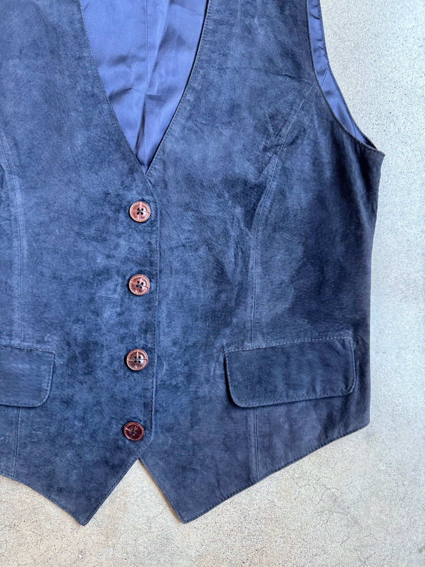 Vintage 1990s Navy Blue Suede Leather Vest | Medium