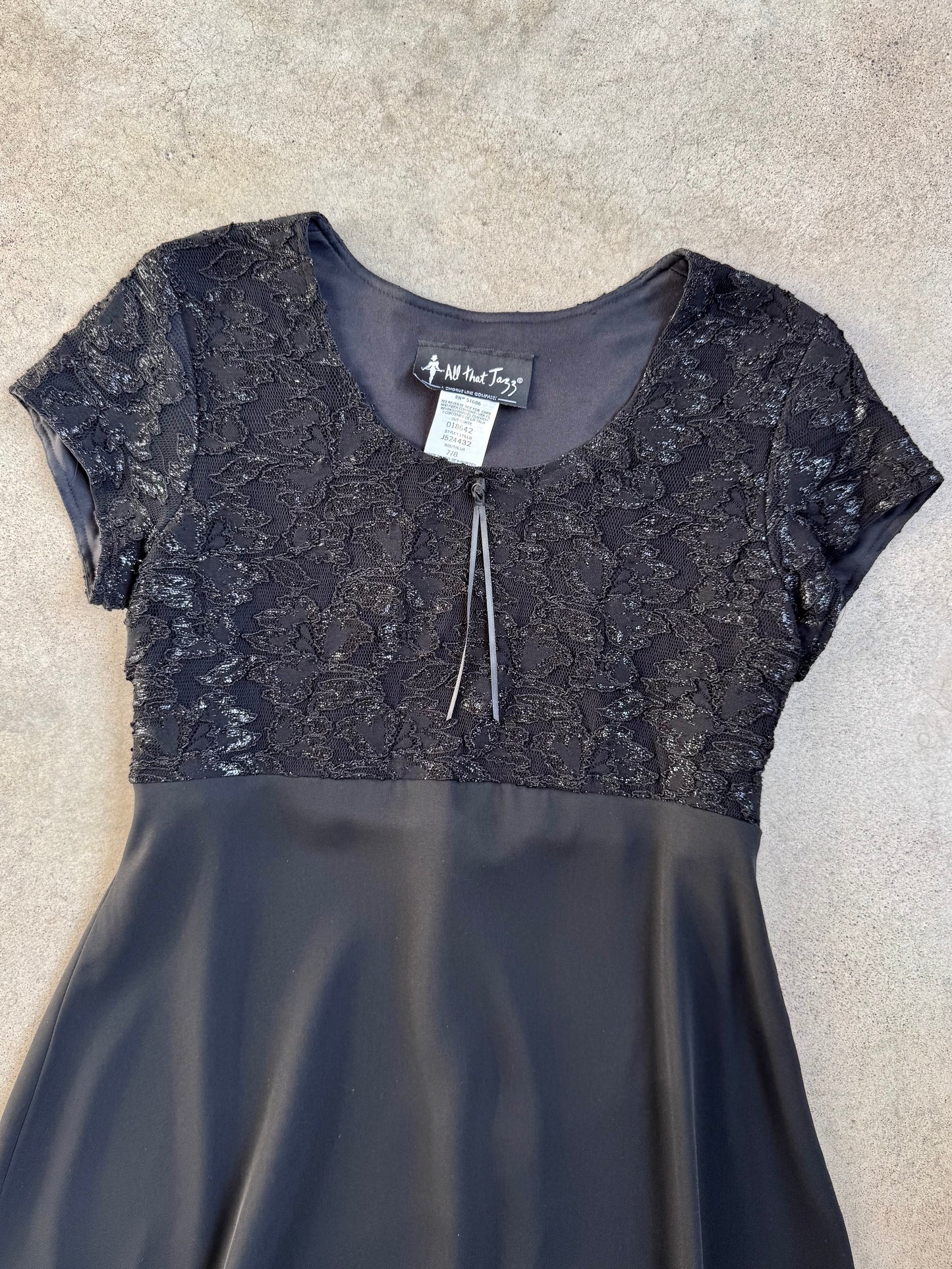 Vintage 1990s All That Jazz Black Metallic Lace A-Line Mini Dress | Medium