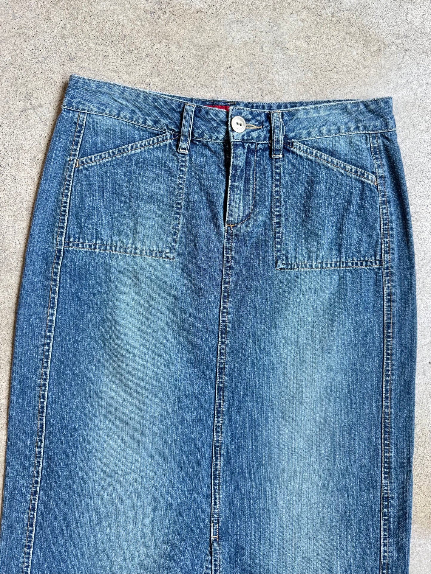 2000s Unionbay Split Hem Low-Rise Denim Maxi Skirt | S/M