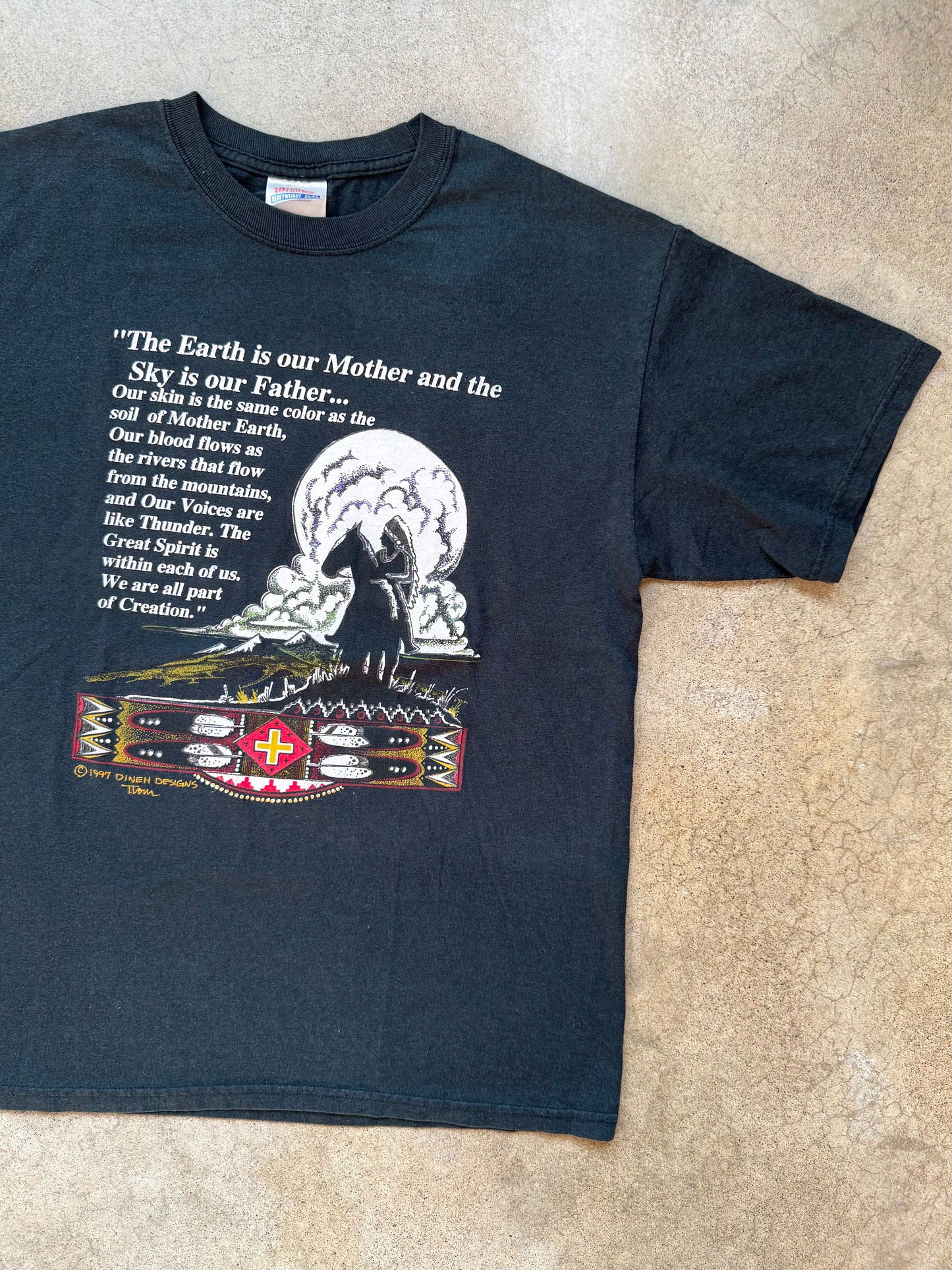 Vintage 1997 Dineh Designs Thom Wheeler Native American “Mother Earth” Graphic Tee | Medium