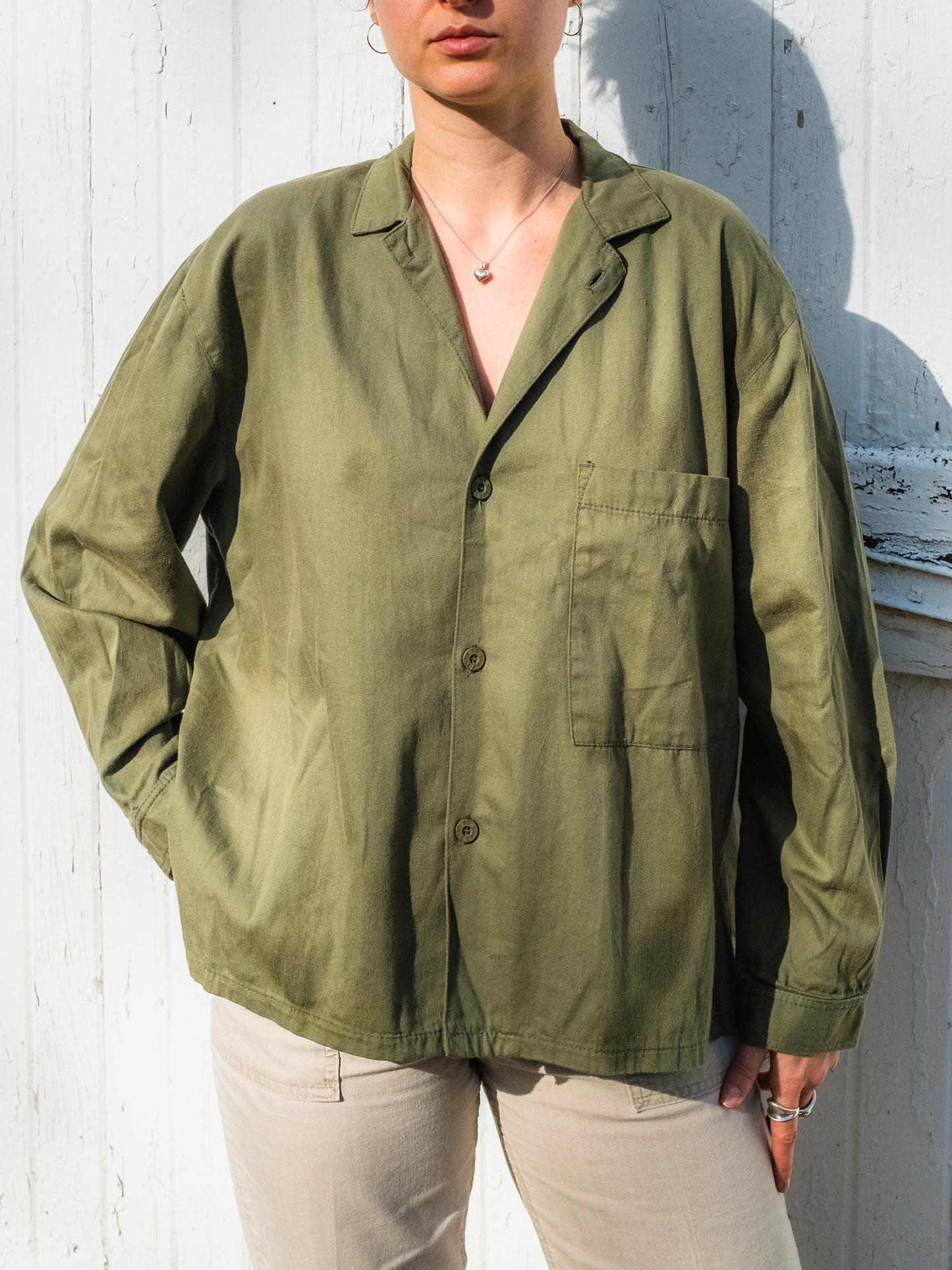 Vintage 1990s Bis by Gene Ewing Green Cotton Button-Up Shirt | M/L