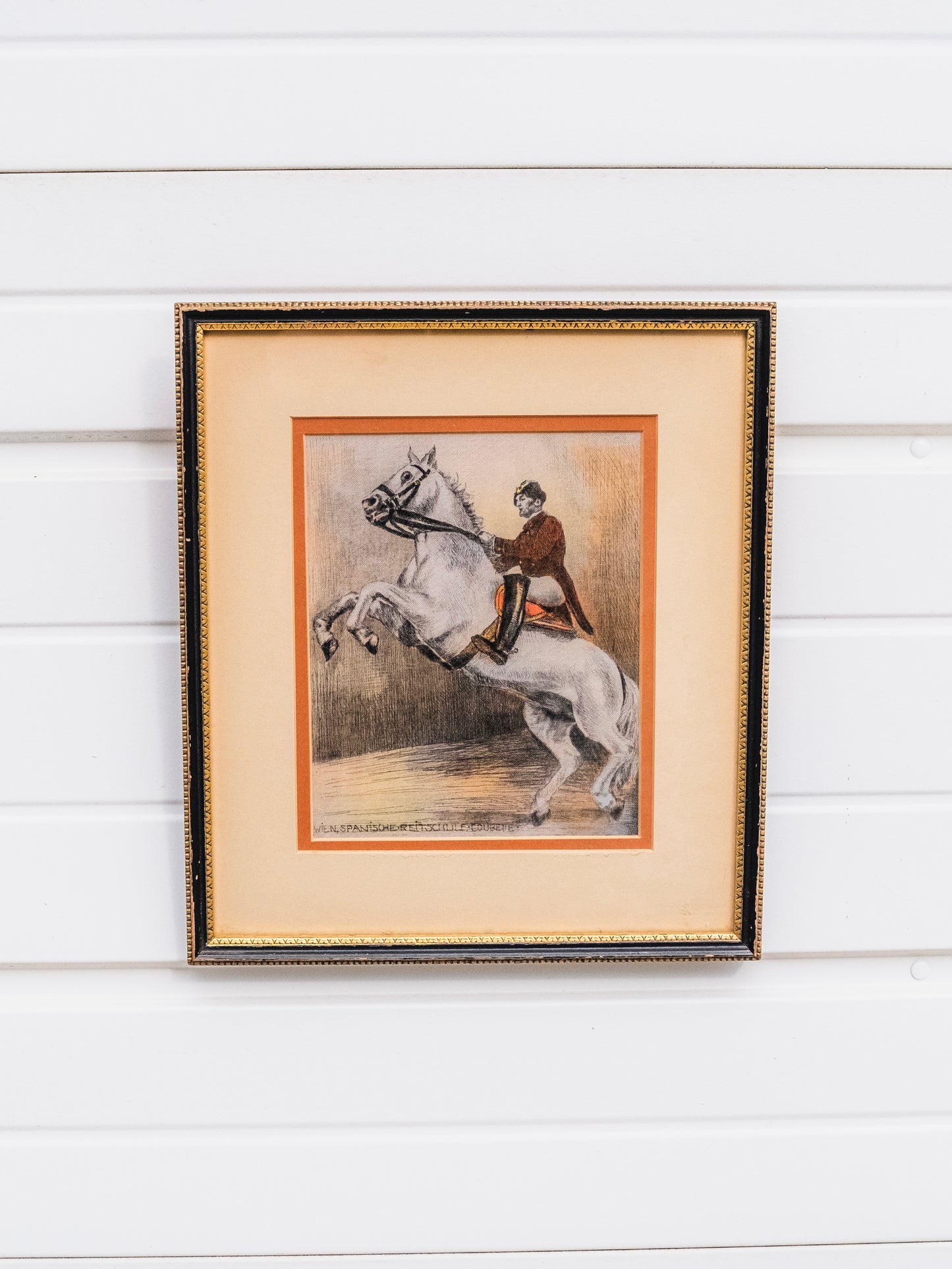 Vintage 1940s/50s Framed "Man on Horse" Etching On Silk Artwork