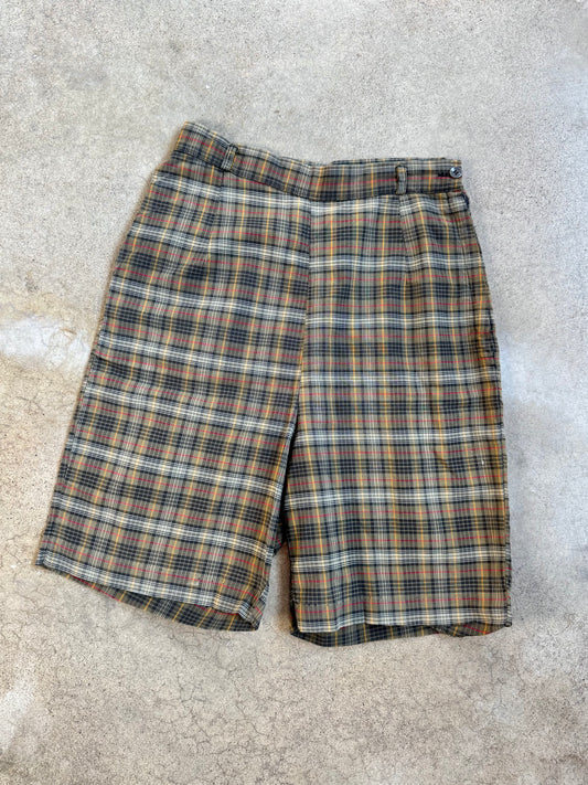Vintage 1960s Jay Walkers Green Plaid High-Waist Shorts | XS/S