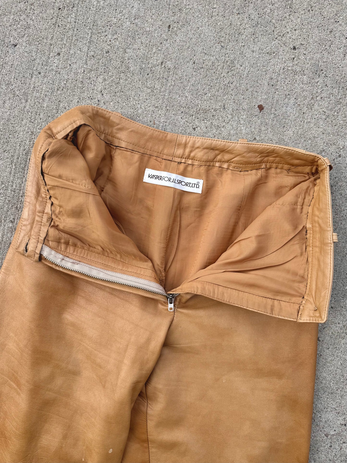 Vintage 1970s/80s Kasper J.L. Sport Tan Leather Pants | Waist 27”