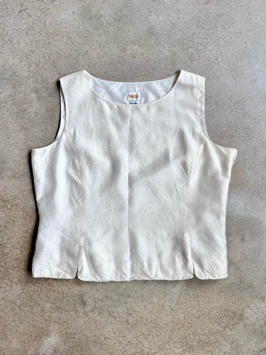Vintage 1990s Talbots Cream Silk Shell Tank Top | XL