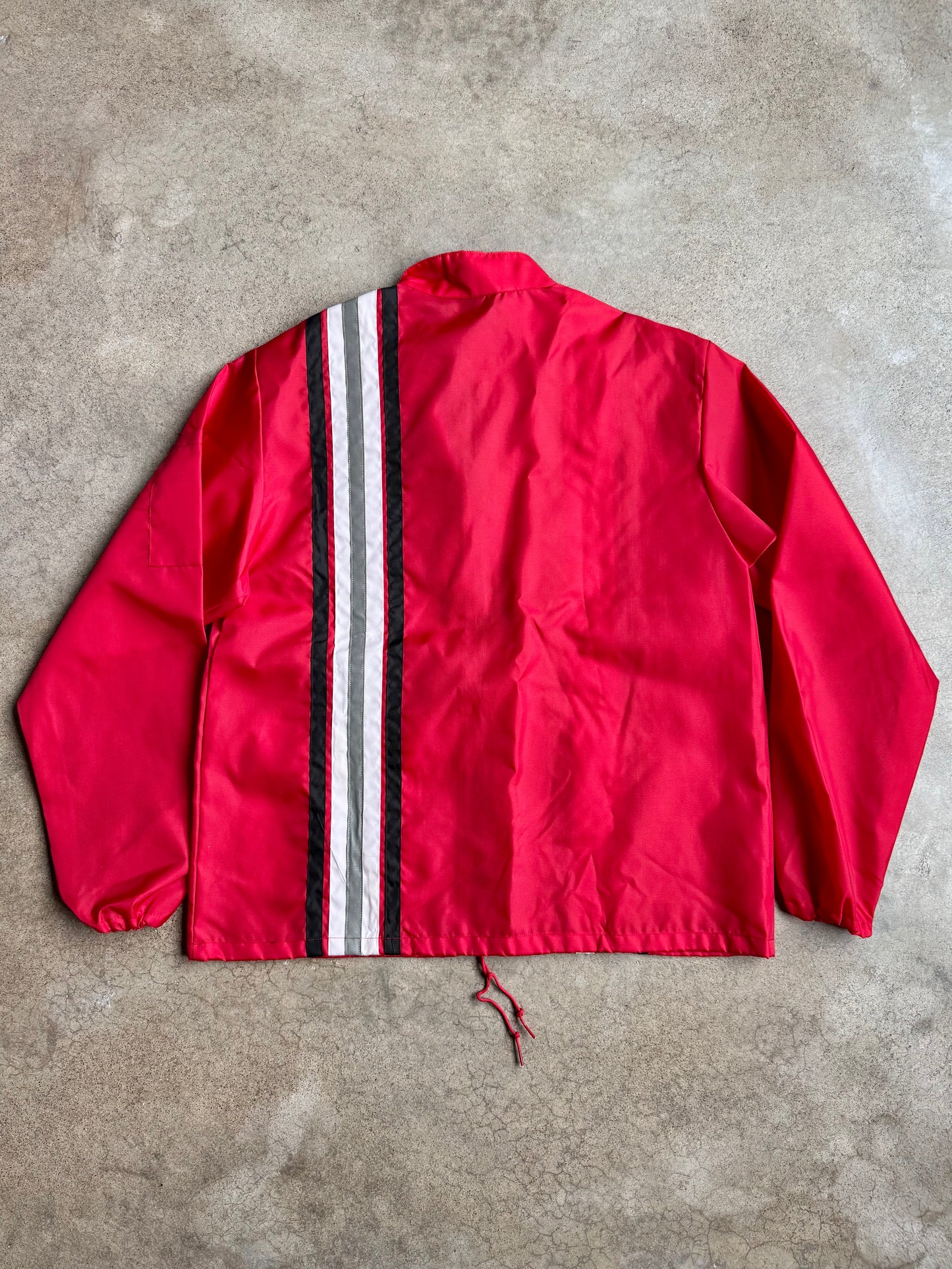 Vintage 1980s Kawasaki Striped Red Zip-Up Windbreaker Jacket | Medium