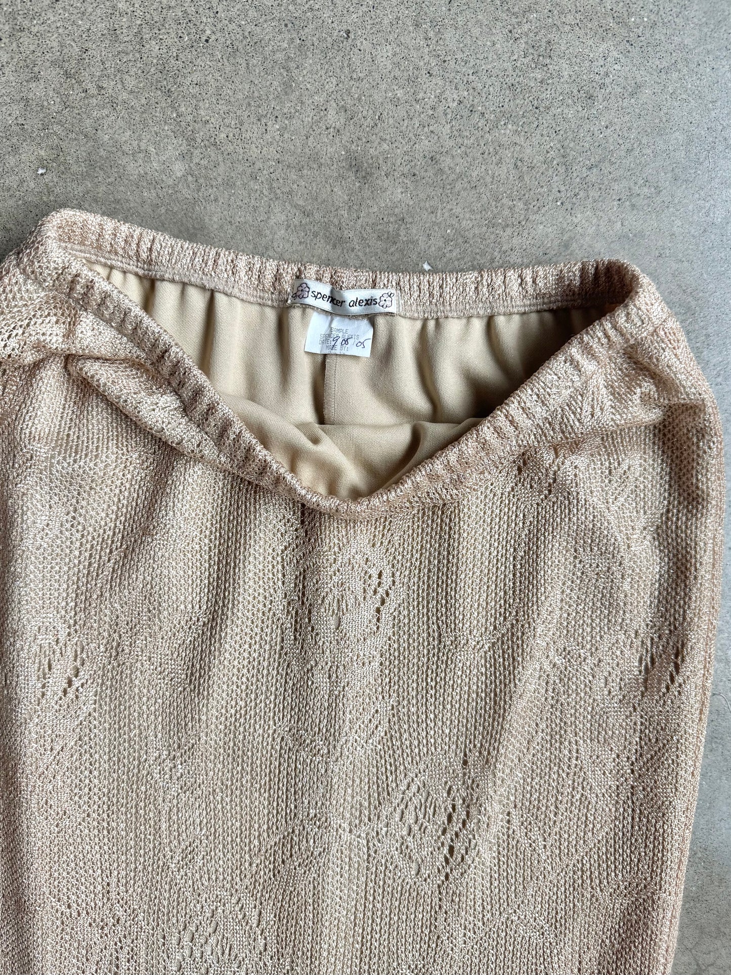 Vintage 1990s Spencer Alexis Gold Metallic Crochet Two-Piece Skirt Set | Small